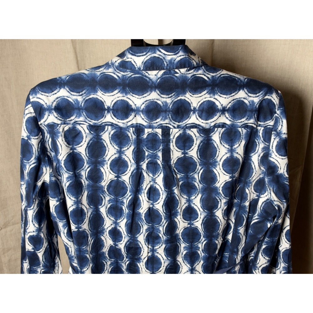 Lafayette 148 New York Belted Tunic Blouse Women's 16 Blue White Shibori Print - Picture 4 of 7